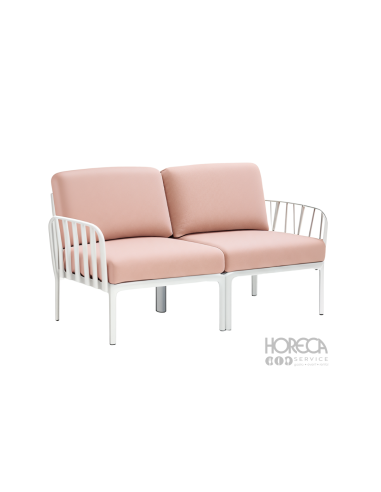 Komodo sofa różowa 2 os. rama biała