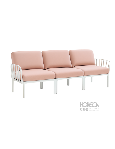 Komodo sofa różowa 3 os. rama biała