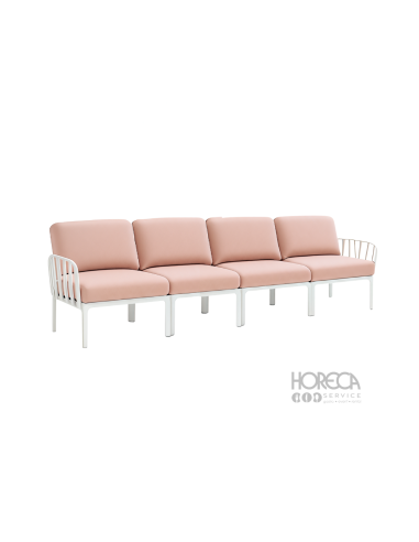 Komodo sofa różowa 4 os. rama biała