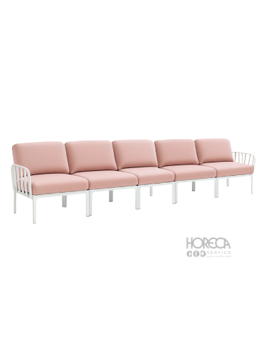 Komodo sofa różowa 5 os. rama biała